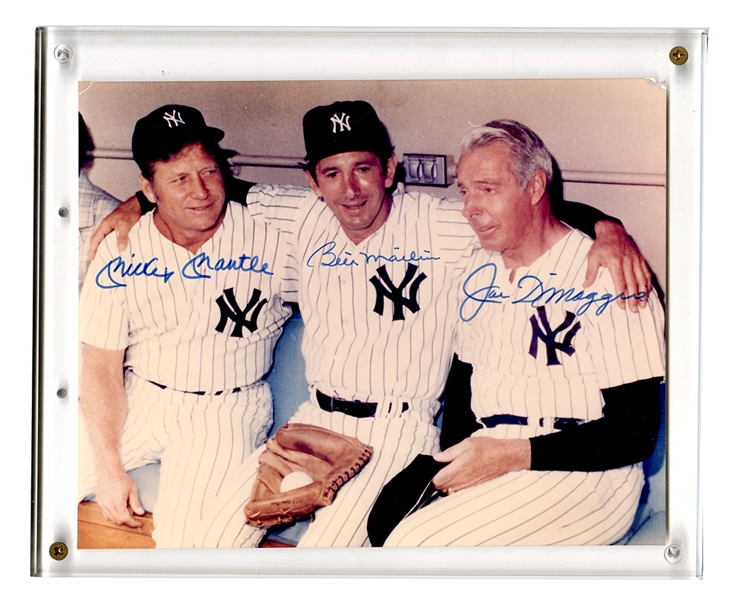 Mickey Mantle, Billy Martin & Joe DiMaggio Signed Photograph (Lelands Provenance)