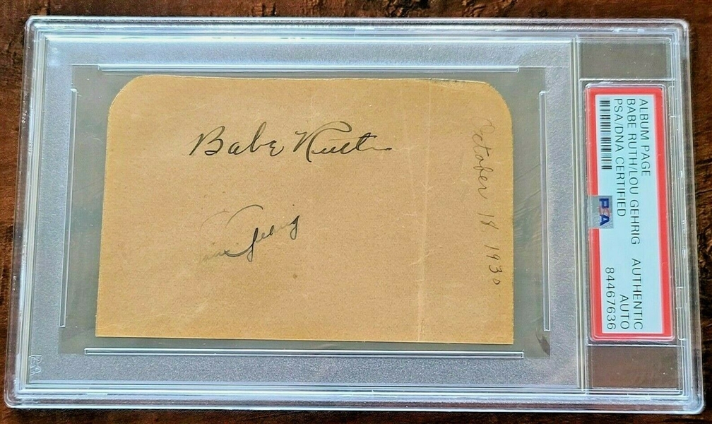 Babe Ruth & Lou Gehrig Bold Signed Album Page Cut 1930 PSA