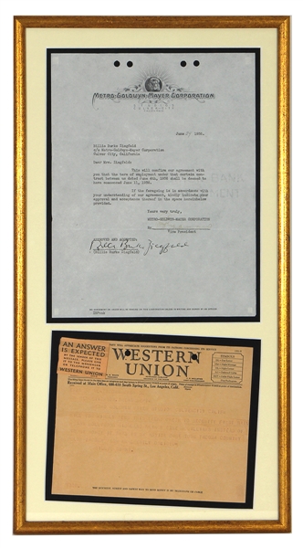 Billie Burke Ziegfeld Signed MGM Contract and Telegram