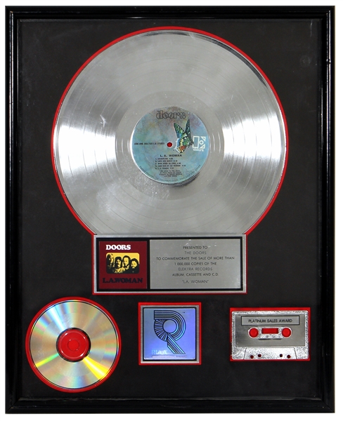 The Doors “L.A. Woman” Original RIAA Album Cassette and CD Award Presented to The Doors