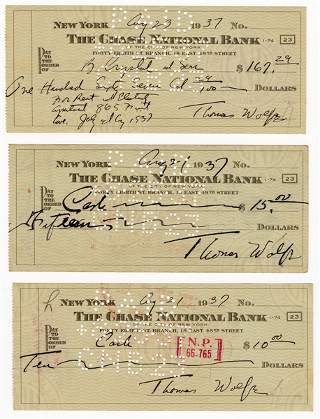 Lot of 3 Thomas Wolfe Signed Checks