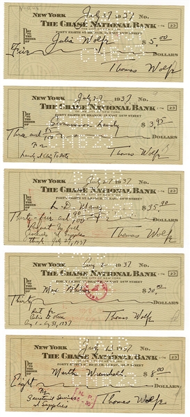 Lot of 5 Thomas Wolfe Signed Checks
