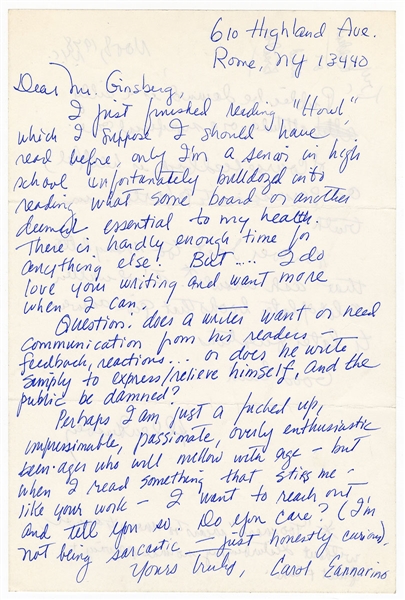 Allen Ginsberg Handwritten and Signed Letter