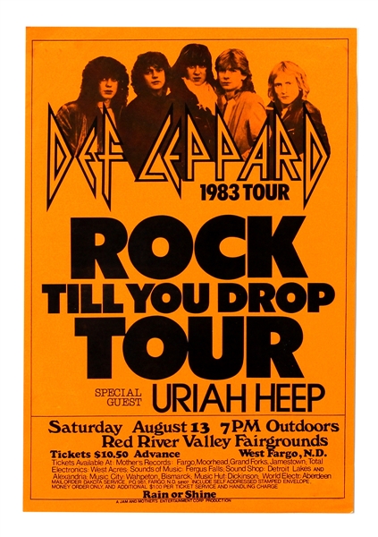 Def Leppard Original 1983 "Rock Til You Drop Tour" Concert Poster