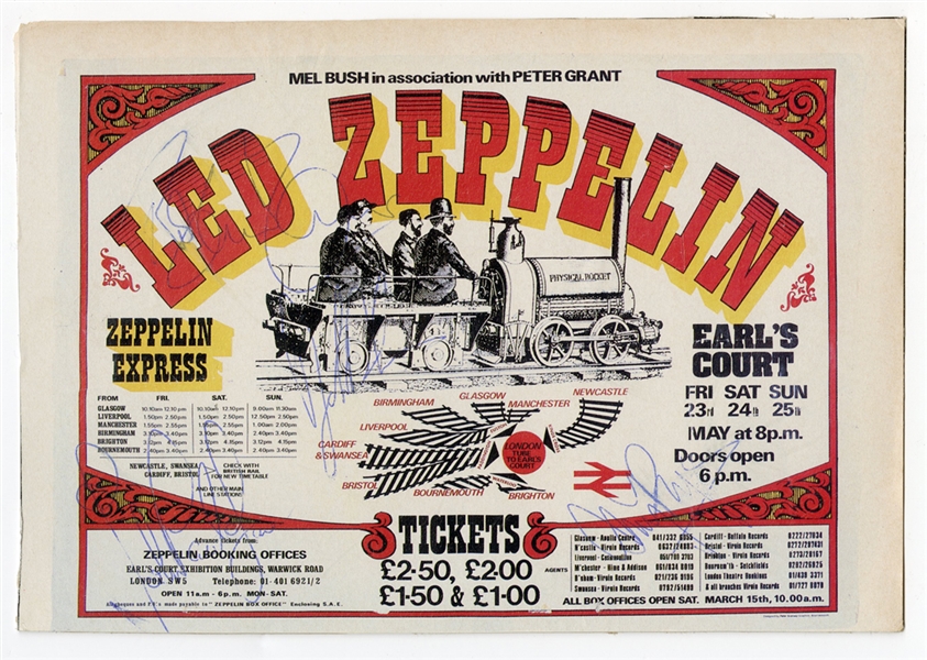 Led Zeppelin Fully Signed Earl’s Court Magazine Advertisement with John Bonham (JSA & REAL)