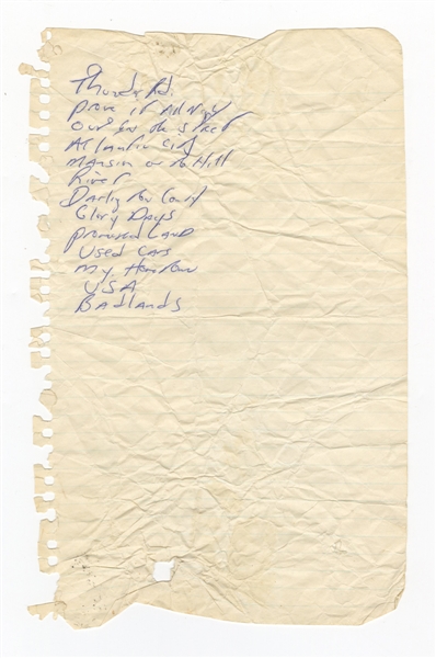 Bruce Springsteen Stage Used Handwritten Set List Circa 1985 (Beckett)