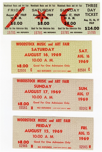 Lot of 4 1969 Woodstock Full Tickets