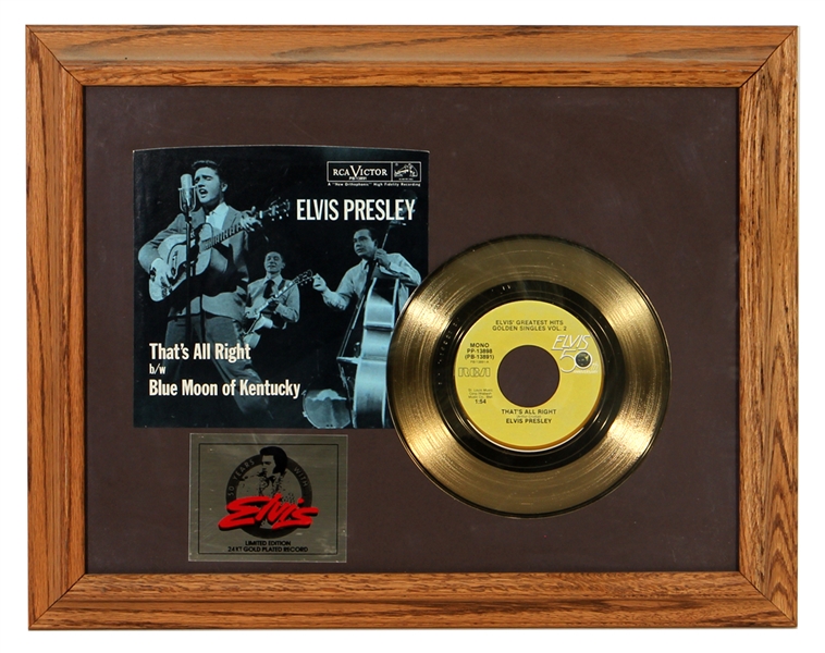 Elvis Presley "Thats All Right" Limited Edition 24KT Gold Plated Record in Custom Display