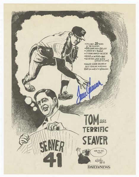 Tom Seaver Signed Daily News Illustration Page