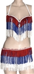 Britney Spears Stage Worn Red White and Blue Fringed Bra Top and Shorts with Rhinestones