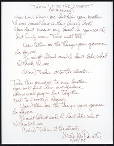Doobie Brothers Michael McDonald Handwritten and Signed “Takin’ It To The Streets” Lyrics (REAL)