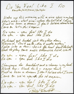 Peter Frampton Handwritten “Do You Feel Like I Do” Lyrics (REAL)