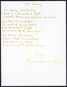 Brenda Lee Handwritten and Signed “I’m Sorry” Lyrics