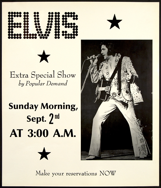 Elvis Presley 1972 Las Vegas Hilton Added 3AM Show Poster