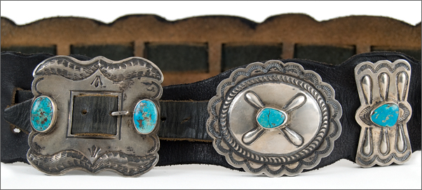 Lot Detail - Elvis Presley Owned and Worn Silver and Turquoise Stage Belt