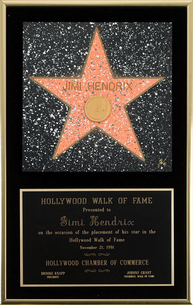 Jimi Hendrix Hollywood Walk of Fame Award Plaque