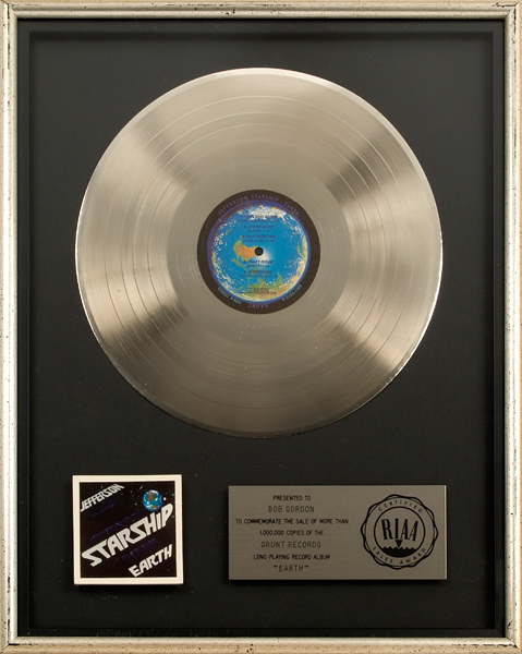 Jefferson Starship "Earth" RIAA Platinum Album Award