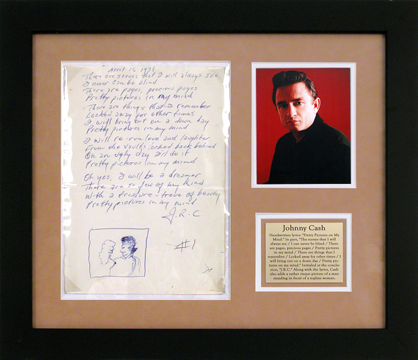 Johnny Cash Handwritten and Initialed "Pretty Pictures In My Mind" Lyrics with Hand-Drawn Picture