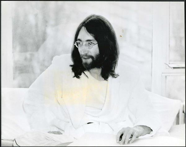 John Lennon 1969 "Bed-In" Vintage Stamped Photograph