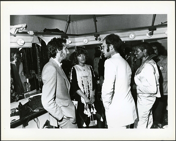 Pete Townshend, Elton John, Kiki Dee and Nona Hendrix 1974 Vintage Stamped Photograph by Roberto Rabanne