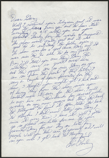 Elvis Presley Handwritten & Signed Letter to Gary Pepper Circa 1961 and Concert Set List 