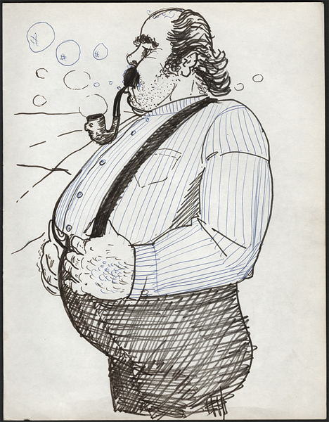 Ronnie Wood Original Drawing of Fat Man Smoking