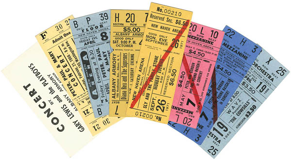 Collection of Rock and Roll Concert Tickets 1966 - 1971