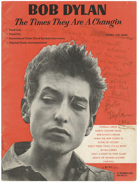 Bob Dylan "The Times They Are A Changin" Songbook Inscribed With Handwritten Lyrics to "Subterranean Homesick Blues"