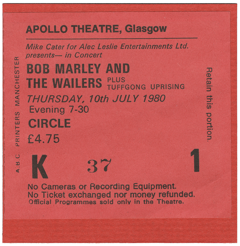 Lot Detail - Bob Marley and The Wailers 1980 Concert Ticket