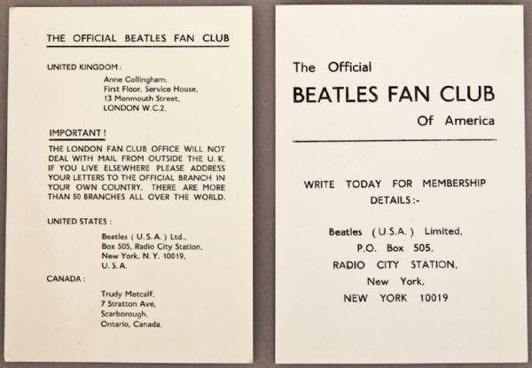 Lot Detail Beatles Original Uk And Us Official Fan Club Cards