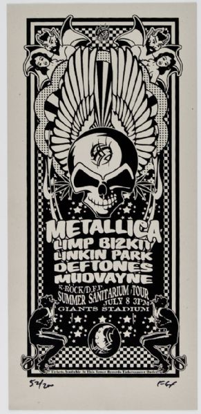 Metallica Summer Sanitarium Tour Giants Stadium Original Concert Poster Signed and Dated (52/200) by Artist