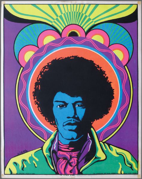 Jimi Hendrix "The Black Sun" 1968 Original Black Light Serigraph Poster 
