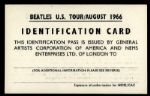 Beatles Original U.S. Tour/August 1966 ID Card