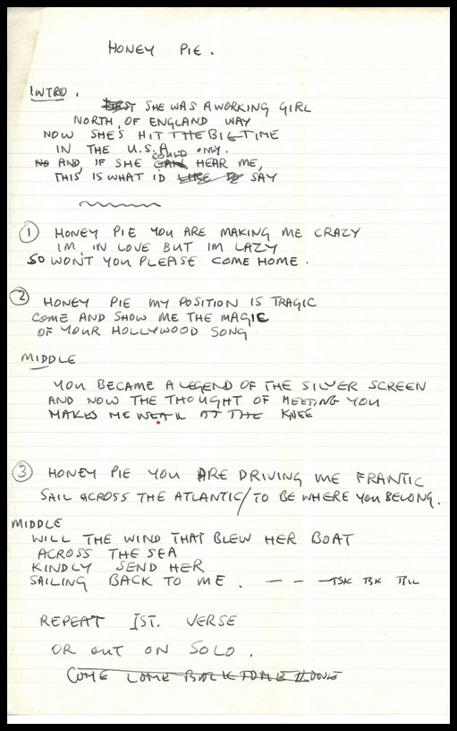 Lot Detail - Paul McCartney Handwritten Lyrics and John Lennon