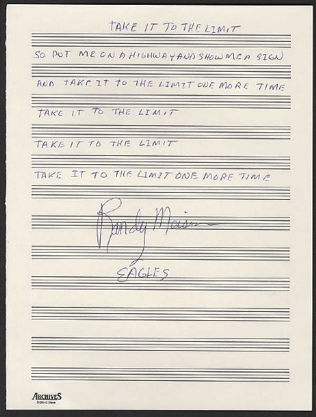 The Eagles "Take It To the Limit" Handwritten Lyrics