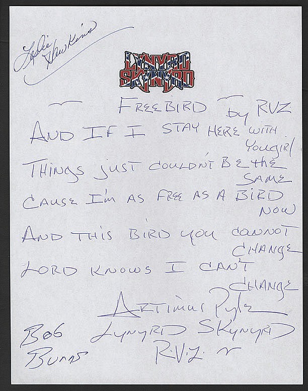 lot-detail-lynyrd-skynyrd-freebird-signed-handwritten-lyrics