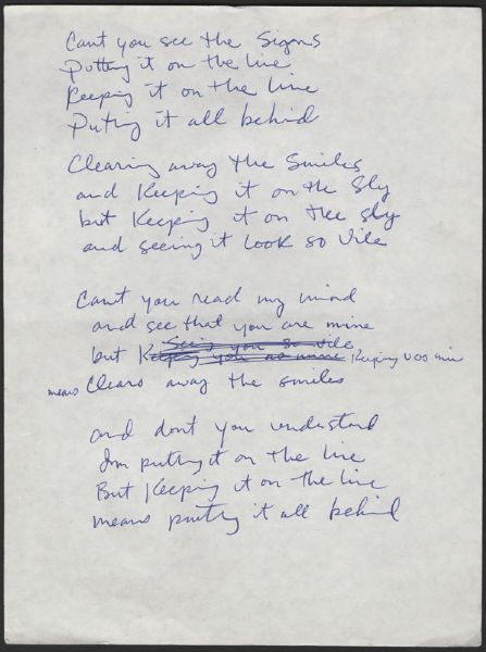 Kurt Cobain Handwritten Unreleased Lyrics