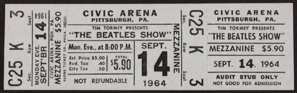 "The Beatles Show" 1964 Full Concert Ticket