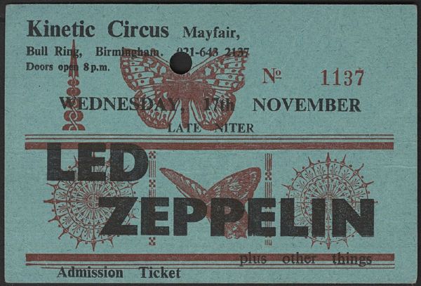 Led Zeppelin Kinetic Circus Birmingham Original Concert Ticket