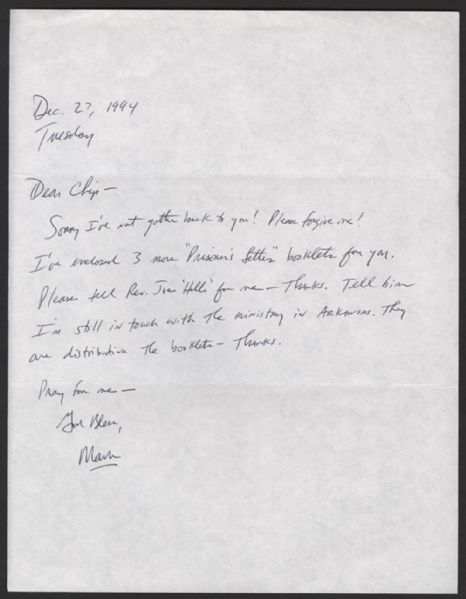 Mark David Chapman Handwritten & Signed Letter from Prison