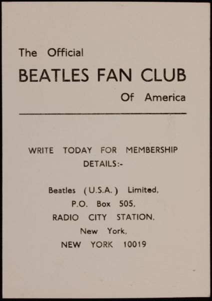 Lot Detail The Beatles Fan Club Original Photo Card