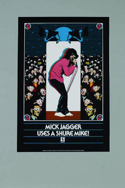 Original Shure Microphone Artwork and Poster Featuring Mick Jagger, Robert Plant and Roger Daltrey