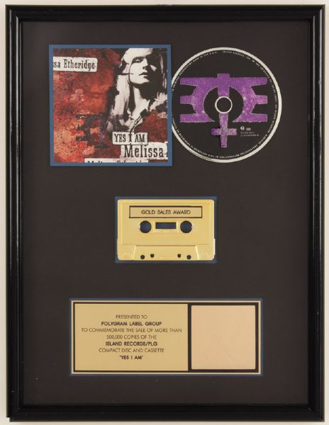 Melissa Etheridge "Yes I Am" Gold CD/Cassette Award