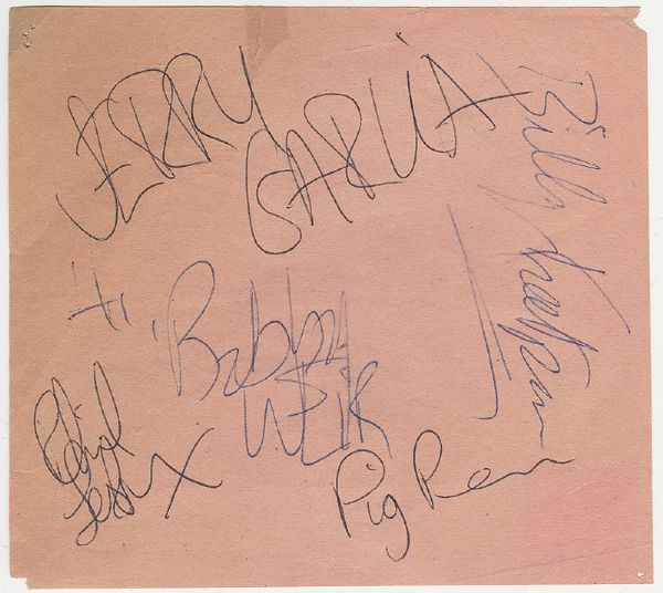 Grateful Dead Early Set of Signatures Circa 1967 With Pig Pen