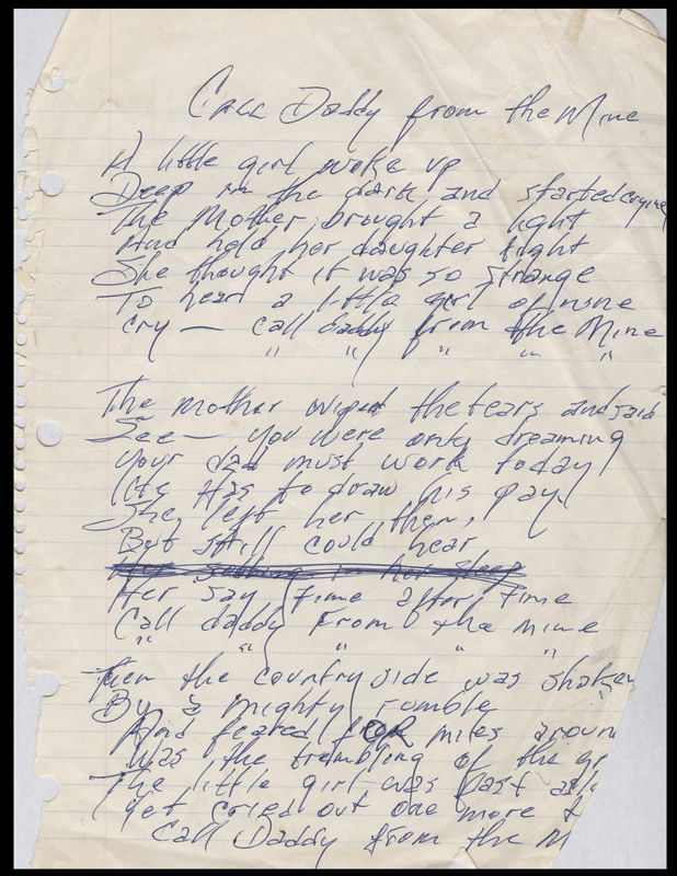 Lot Detail - Johnny Cash Handwritten Lyrics to Call Daddy From the Mine