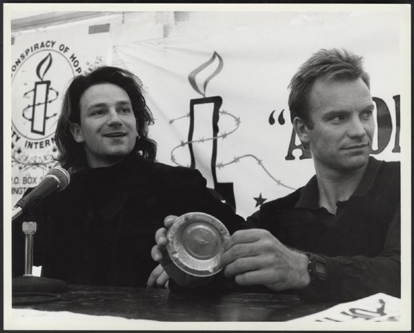 Bono and Sting Original Ken Regan Stamped Photograph