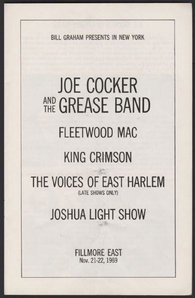 Fleetwood Mac/Joe Cocker 1969 Fillmore East Original Program