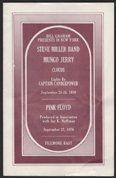 Lot Detail - Pink Floyd 1970 Fillmore East Original Program