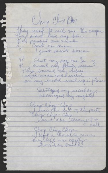 Alice Cooper Handwritten "Chop Chop Chop" Lyrics