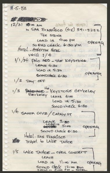 Madonna 1983 Handwritten Tour Notes